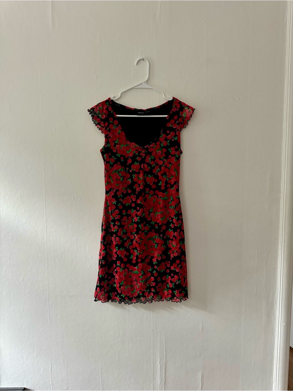 Xhilaration Black Mini Dress with Red Floral Print